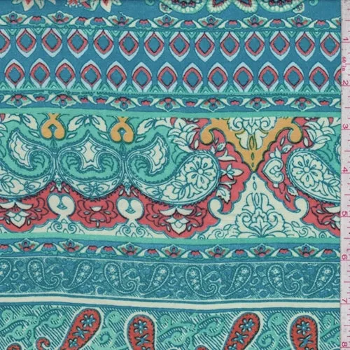 2 YD PC-Aqua/Clay/Mint Paisley Stripe Rayon Challis Fabric