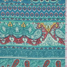 2 YD PC-Aqua/Clay/Mint Paisley Stripe Rayon Challis Fabric