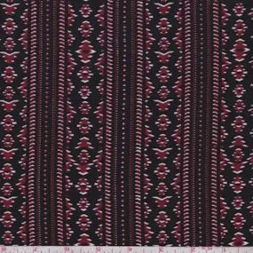 Black/Garnet Zig Zag Stripe Challis Fabric