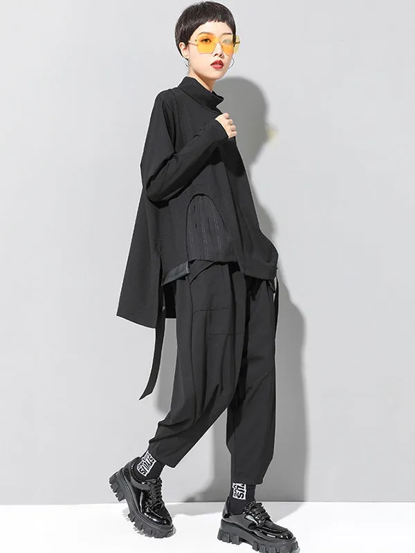 Chicmy-Stylish Black Asymmetric Elasticity Harem Pants