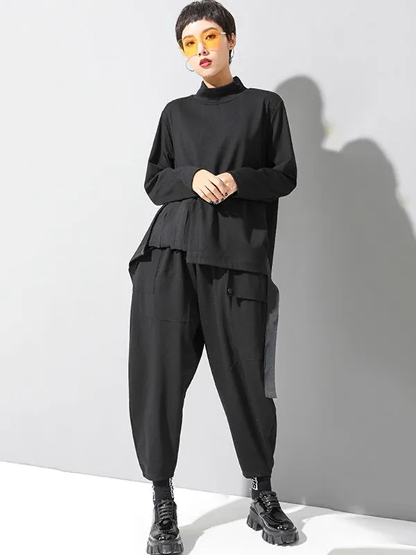 Chicmy-Stylish Black Asymmetric Elasticity Harem Pants