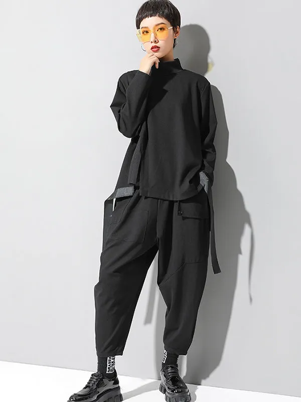 Chicmy-Stylish Black Asymmetric Elasticity Harem Pants