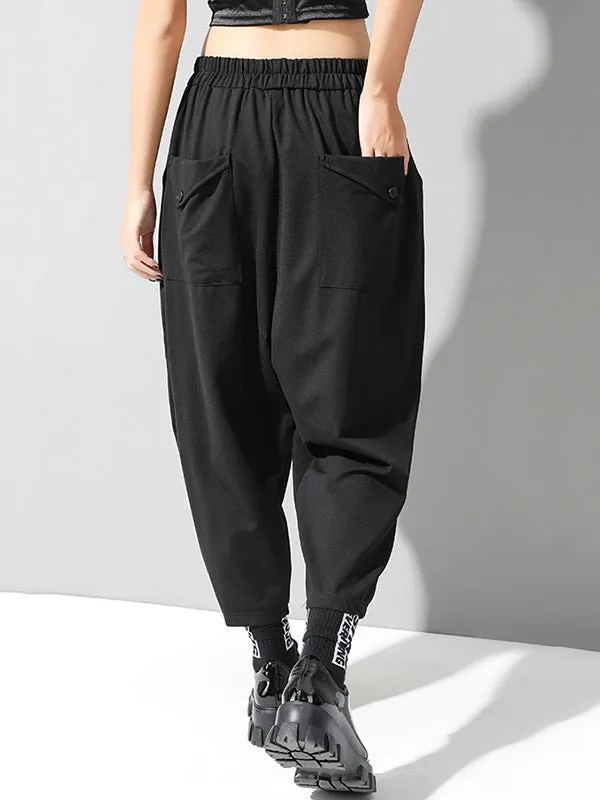 Chicmy-Stylish Black Asymmetric Elasticity Harem Pants