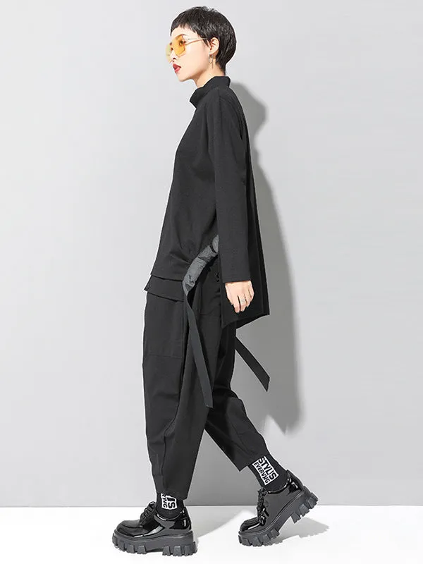 Chicmy-Stylish Black Asymmetric Elasticity Harem Pants