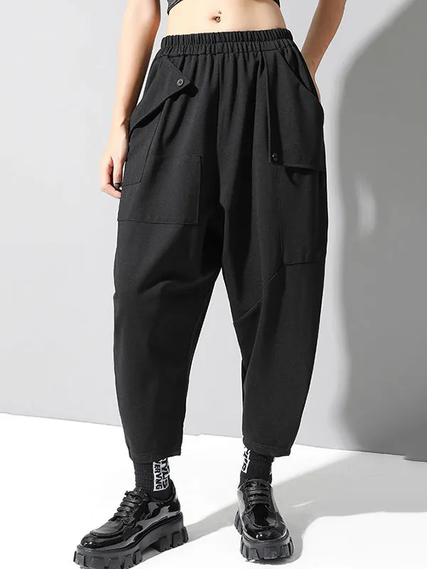 Chicmy-Stylish Black Asymmetric Elasticity Harem Pants