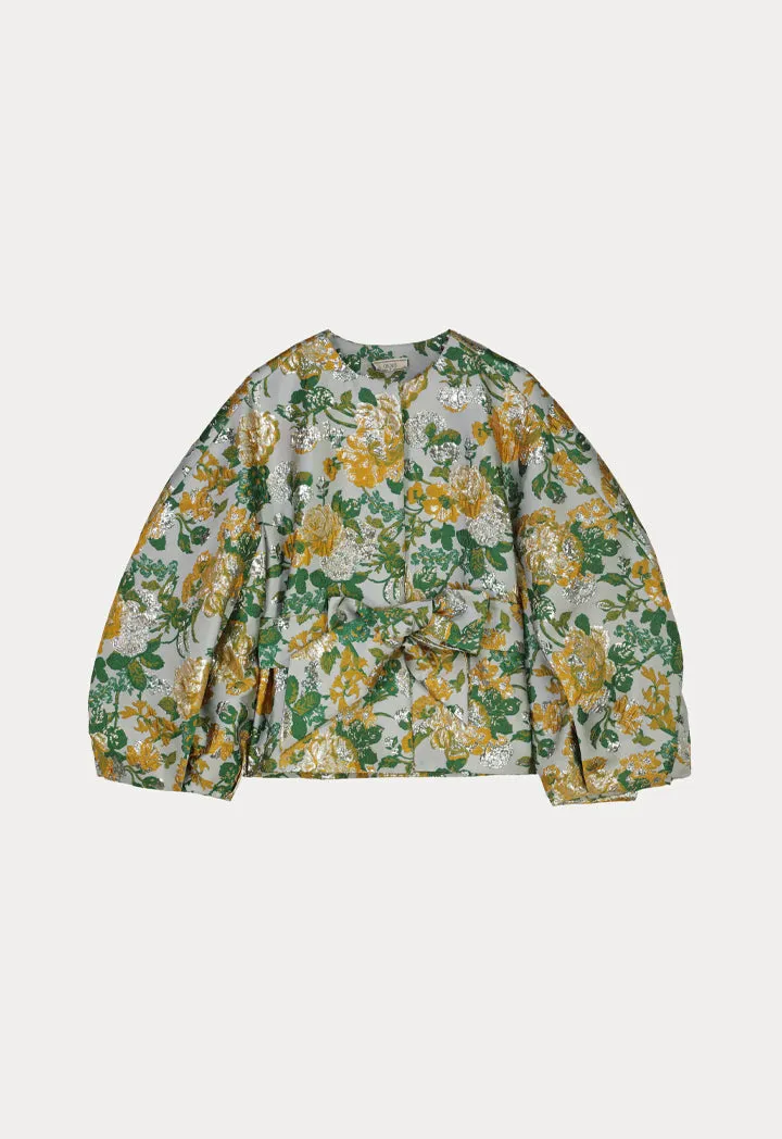 Choice Short Jacquard Textured Jacket Green