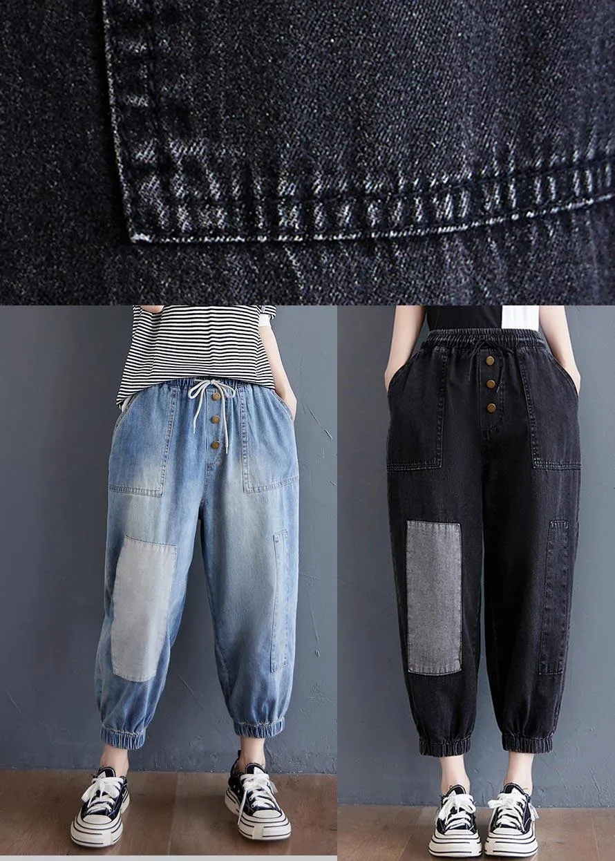 Comfy Black Patchwork jeans Summer Cotton