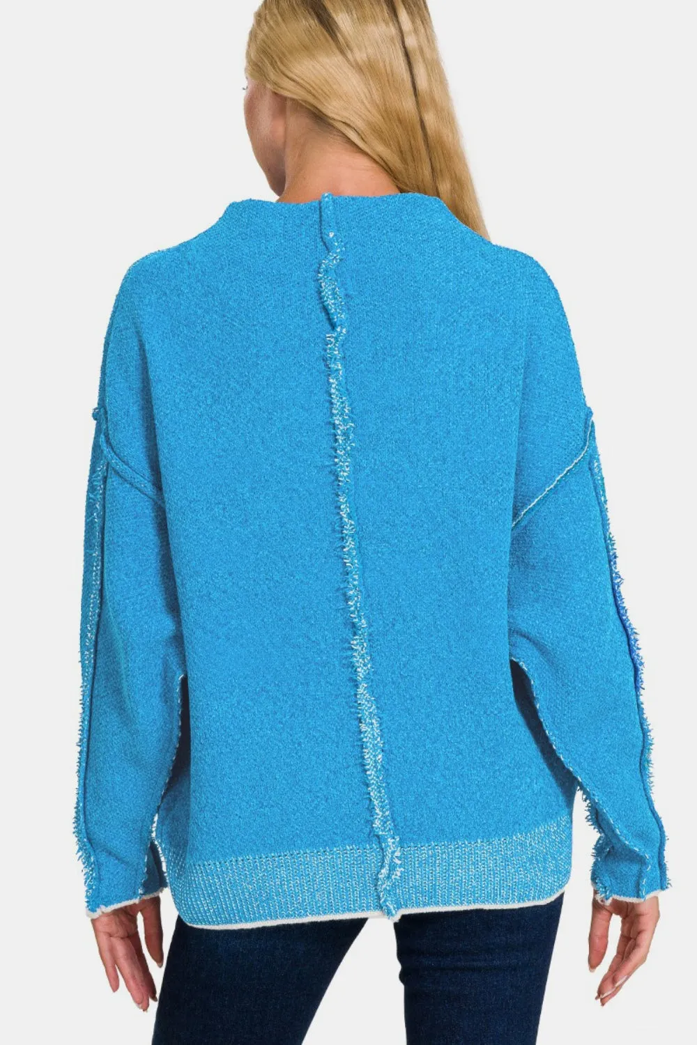 Cozy Exposed Seam Mock Neck Long Sleeve Sweater