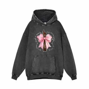 Cross With Bow Vintage Washed Hoodie