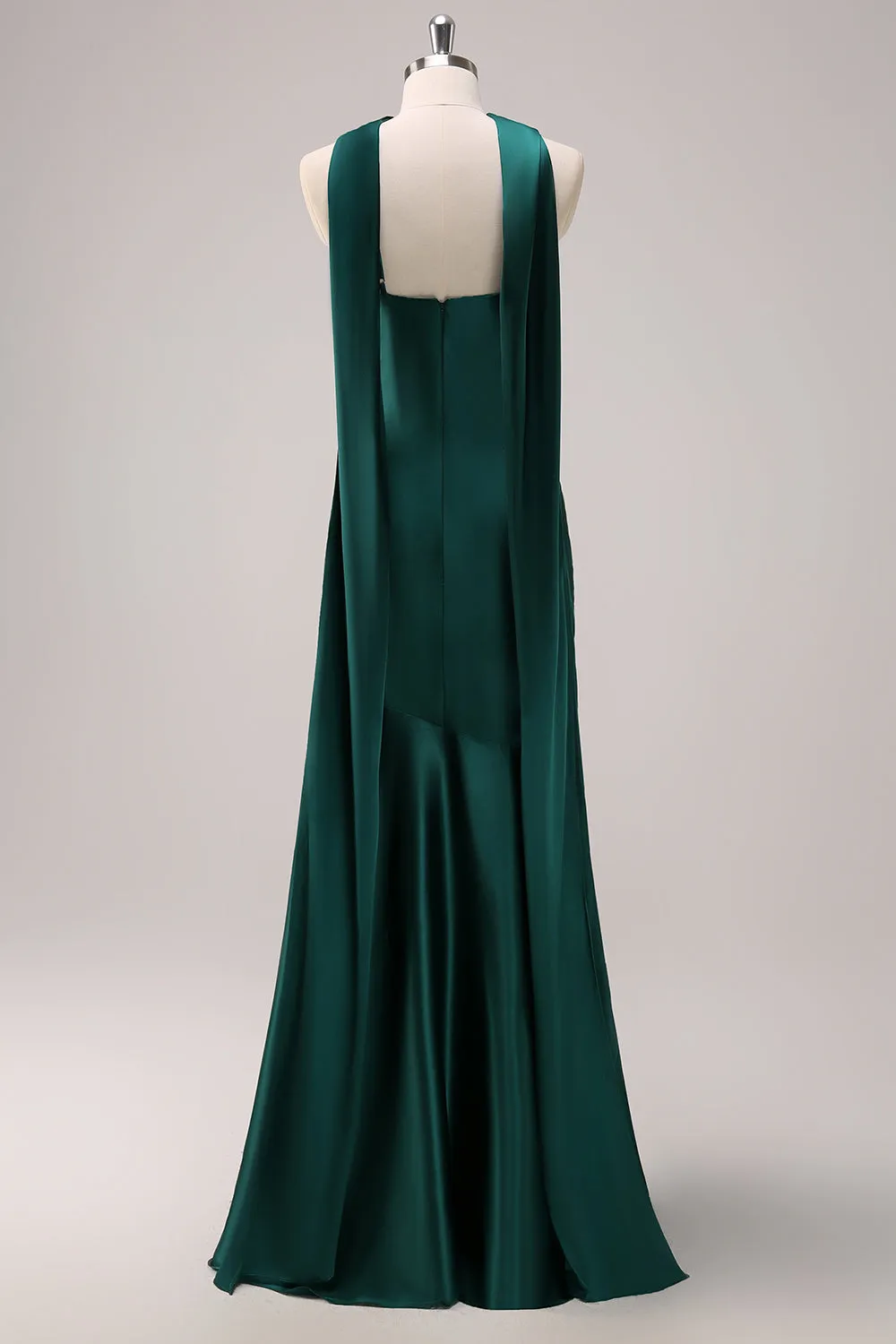 Dark Green Satin Mermaid Halter Maxi Dress