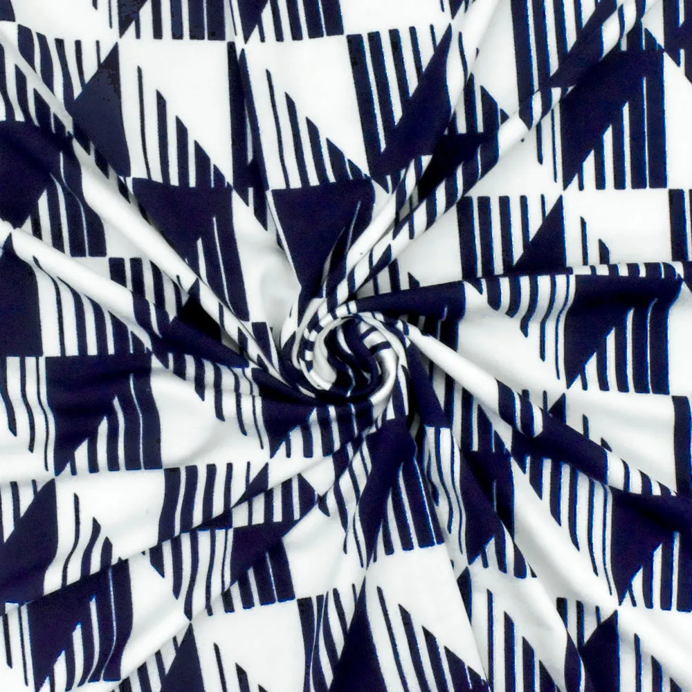 Dark Navy-White Diamond Geometry Stretch Polyester ITY Knit Fabric