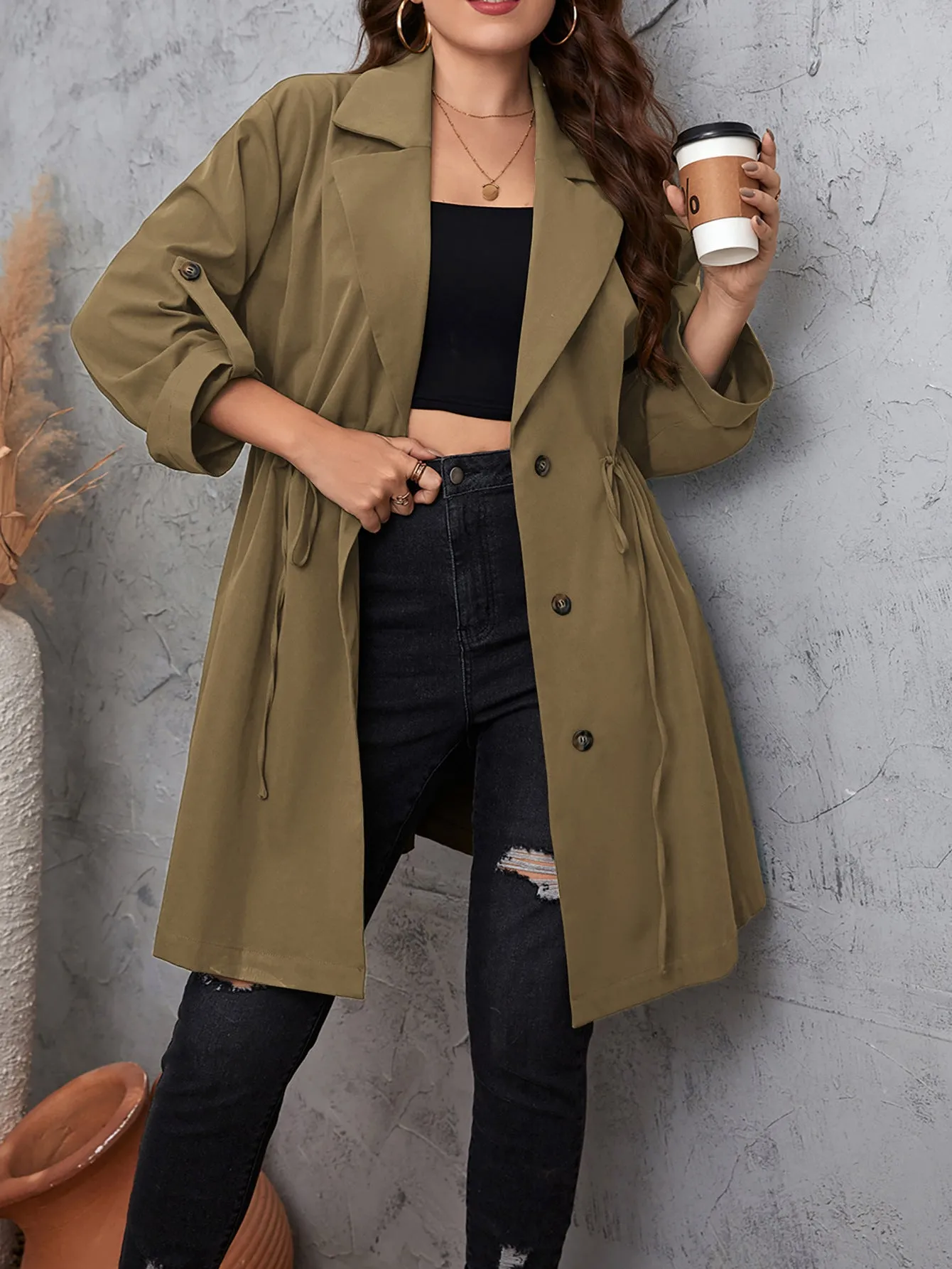 Design Simple Graceful Style Collar Mid-length Coats