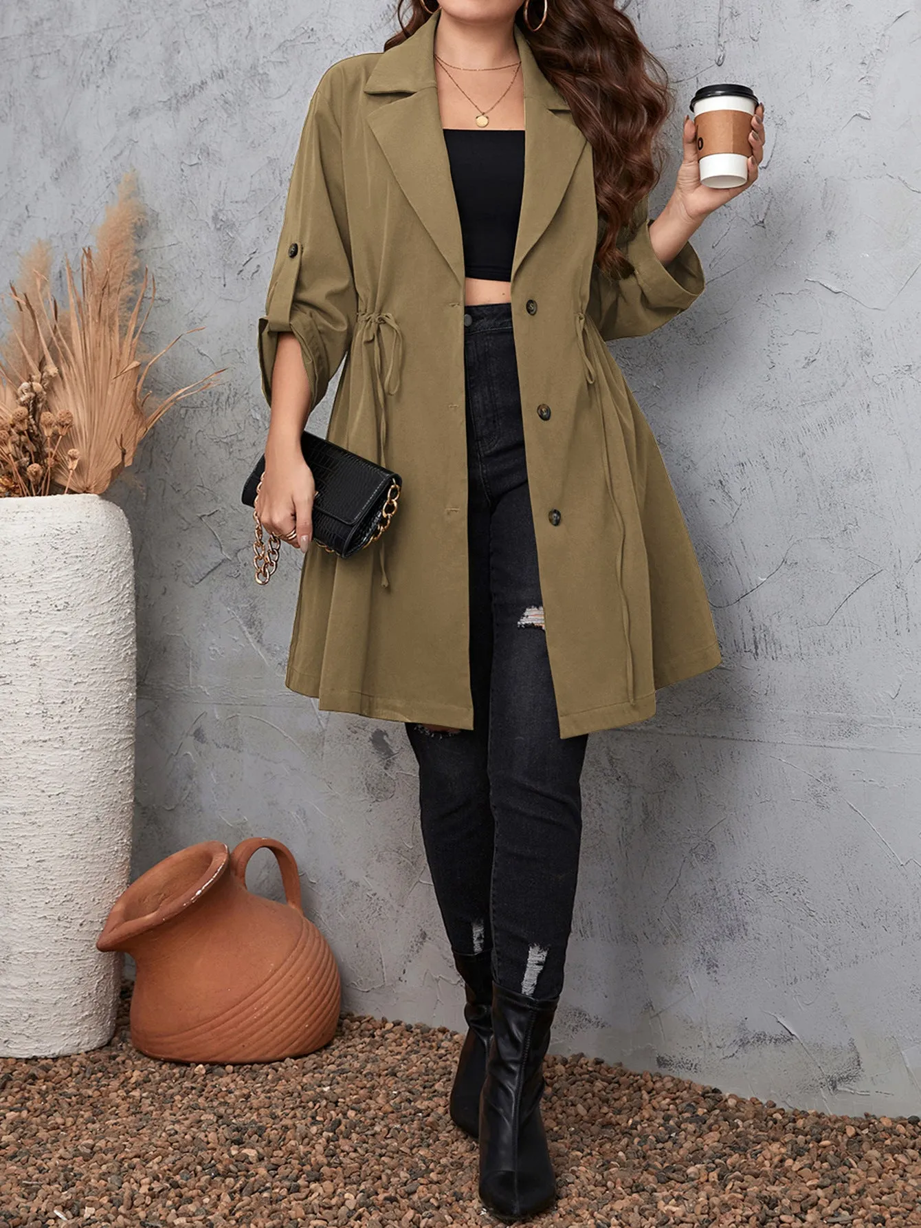 Design Simple Graceful Style Collar Mid-length Coats