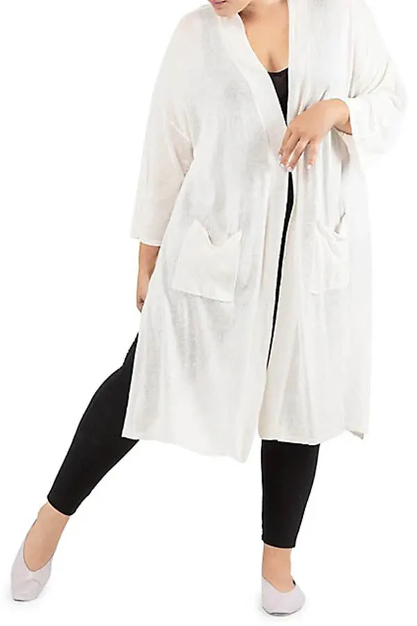 Dex Plus Open-Front Side-Slit Long Cardigan