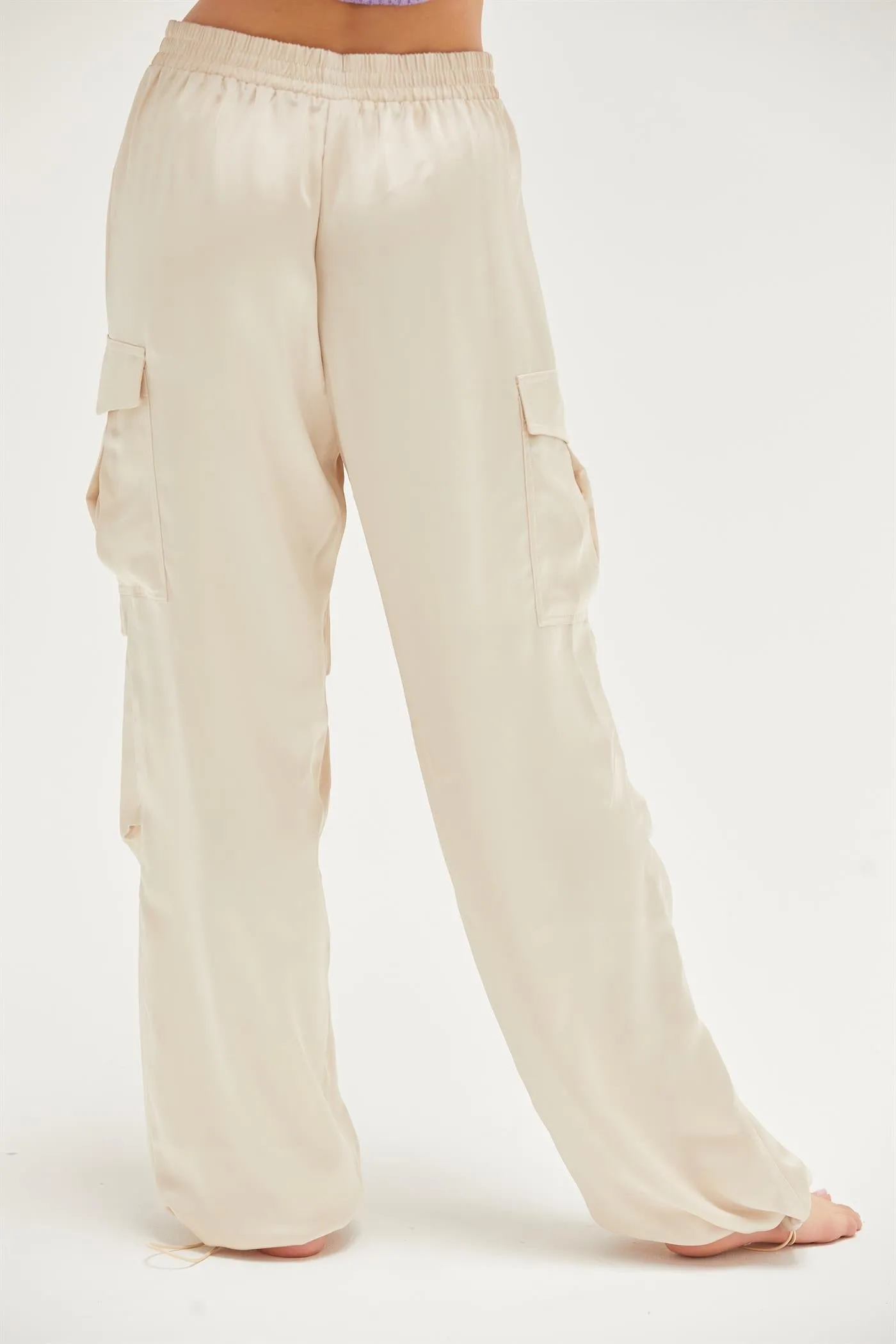 DZ24C052-Stylish Approach Satin Cargo Pants