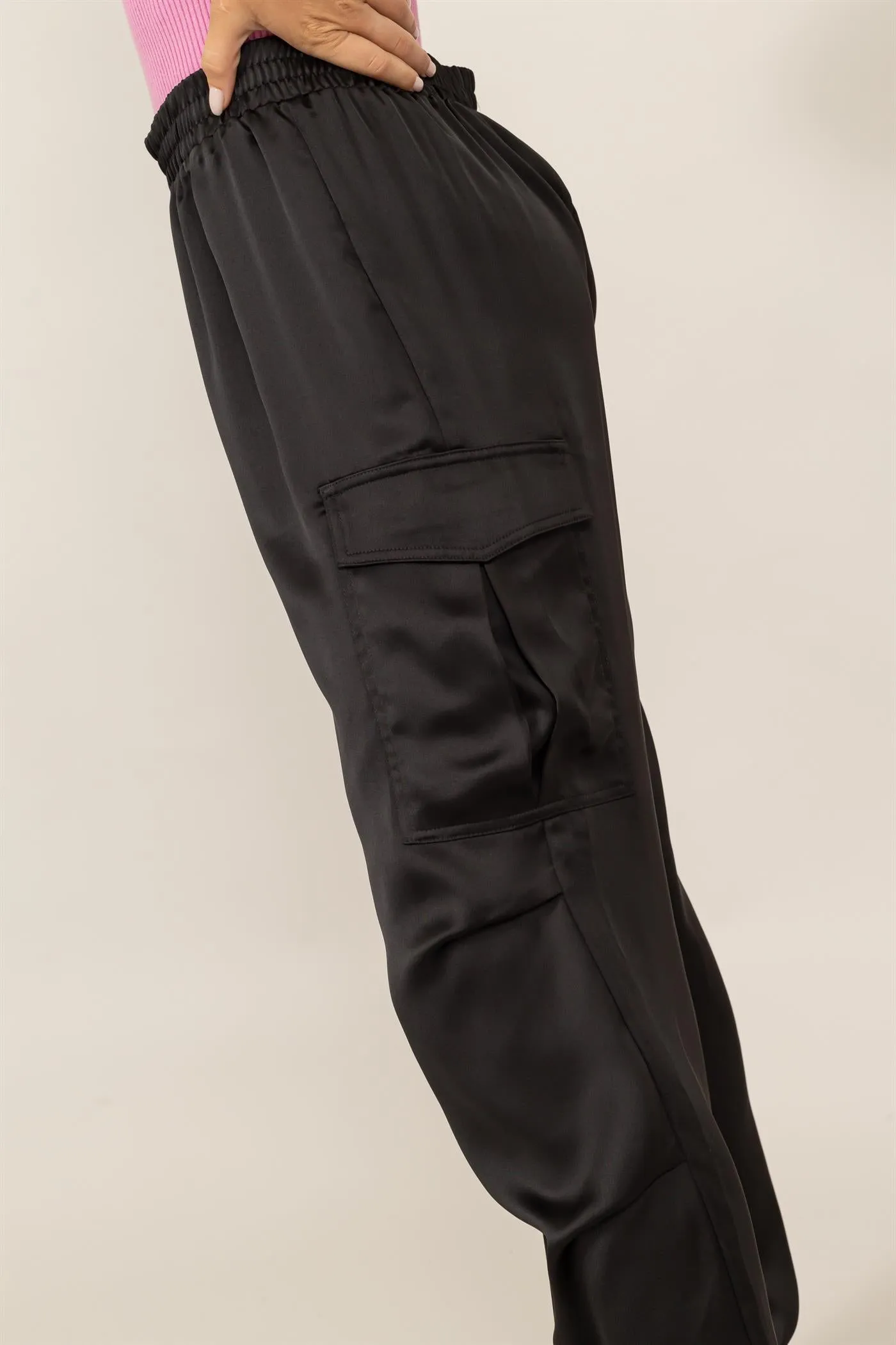 DZ24C052-Stylish Approach Satin Cargo Pants