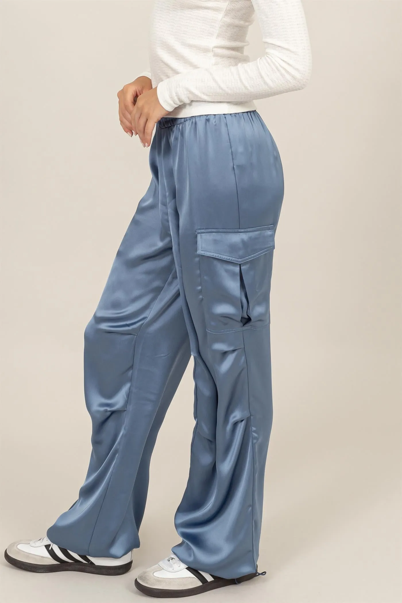 DZ24C052-Stylish Approach Satin Cargo Pants