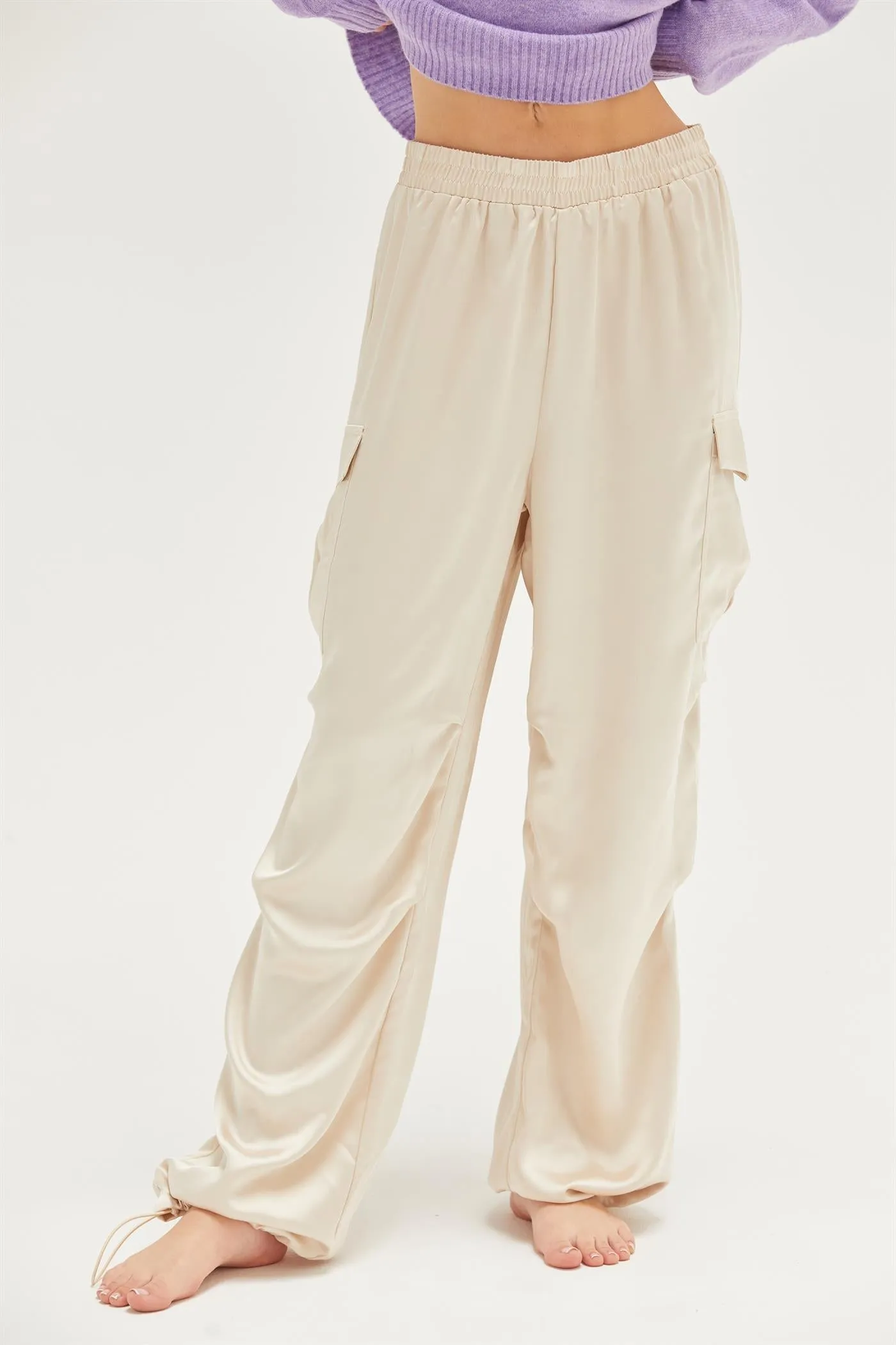 DZ24C052-Stylish Approach Satin Cargo Pants