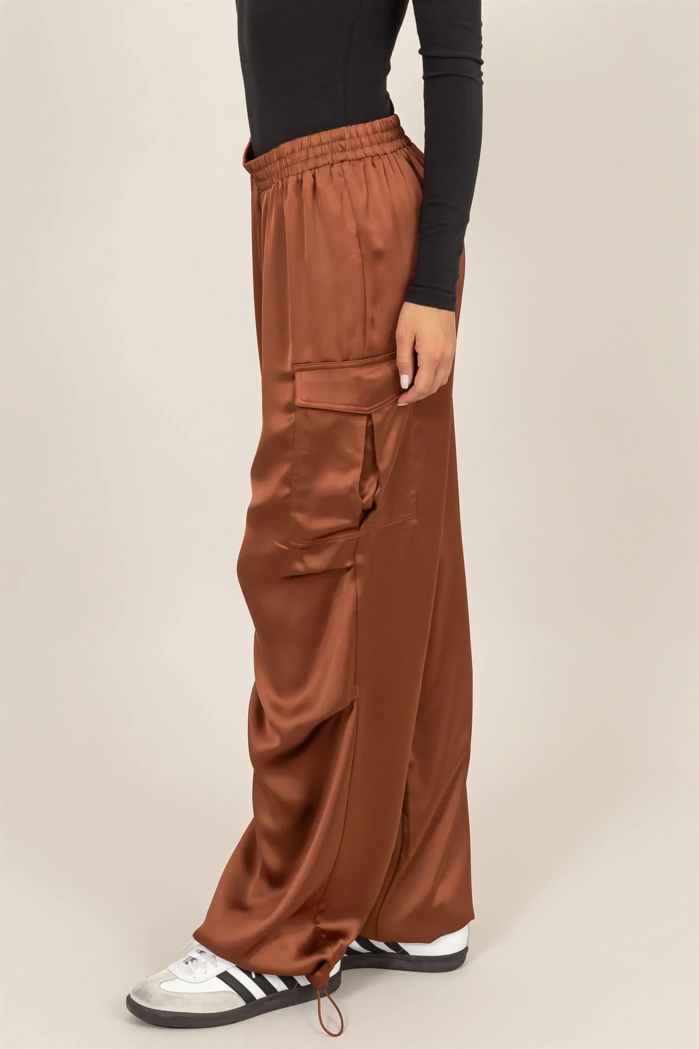 DZ24C052-Stylish Approach Satin Cargo Pants