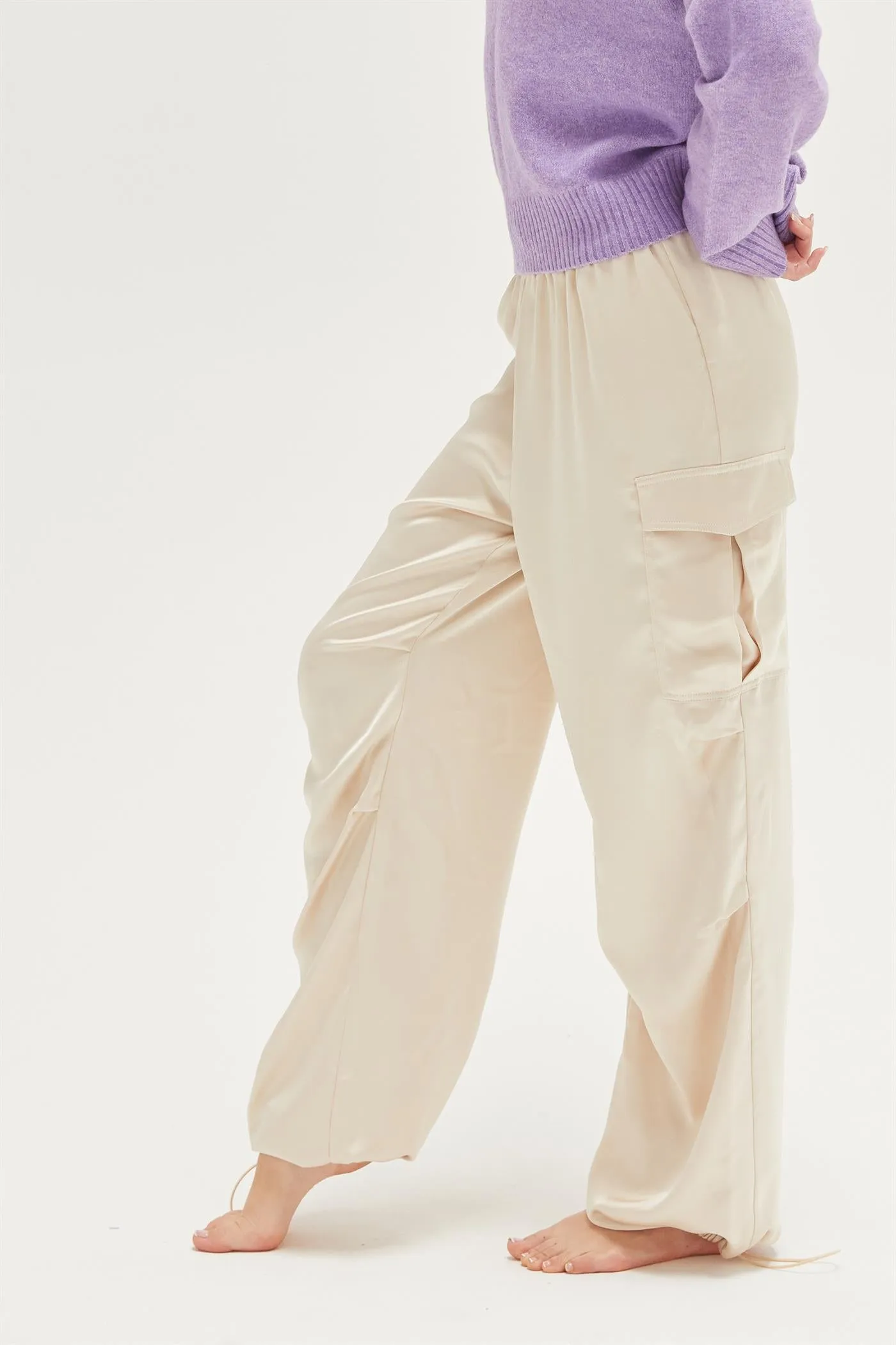 DZ24C052-Stylish Approach Satin Cargo Pants