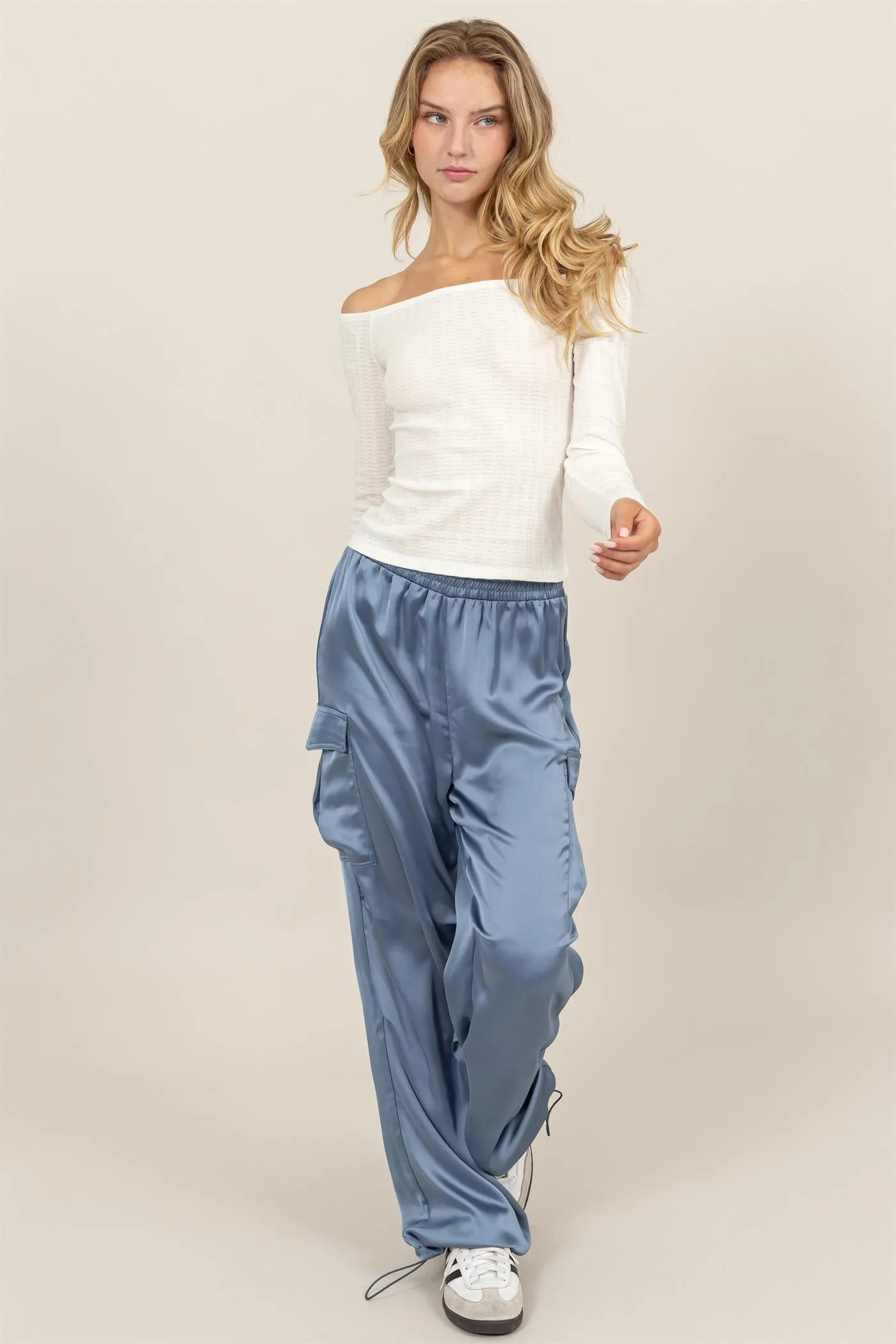 DZ24C052-Stylish Approach Satin Cargo Pants