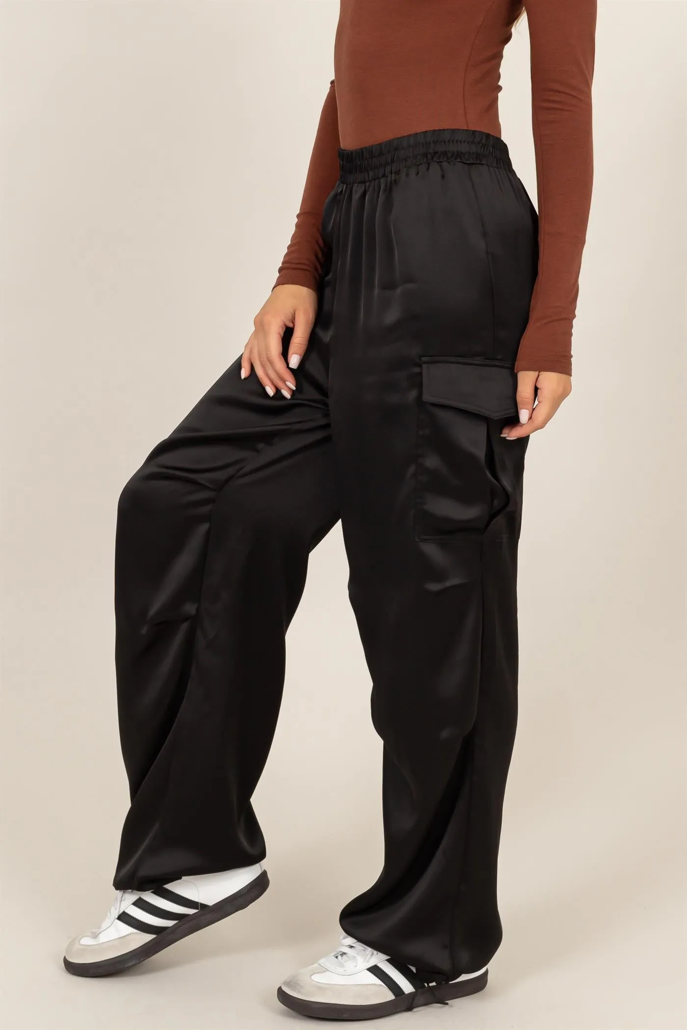 DZ24C052-Stylish Approach Satin Cargo Pants