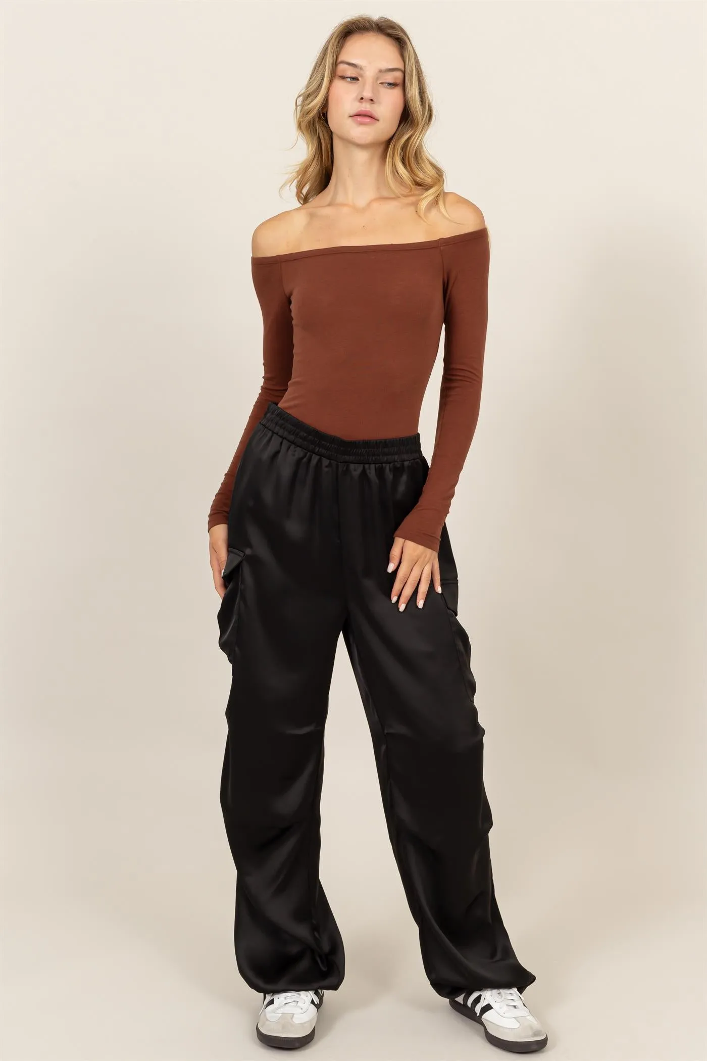 DZ24C052-Stylish Approach Satin Cargo Pants