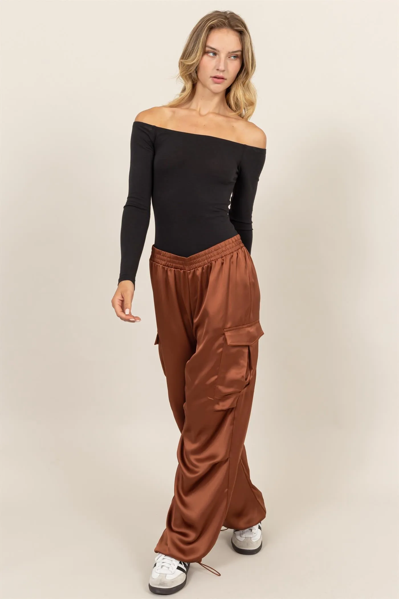 DZ24C052-Stylish Approach Satin Cargo Pants