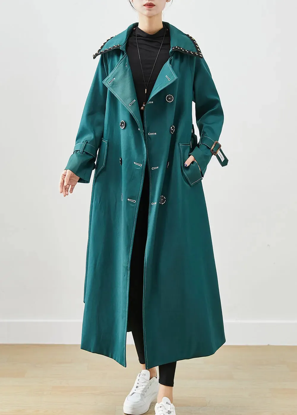 Elegant Blacksih Green Double Breast Pockets Cotton Coats Fall ML3223