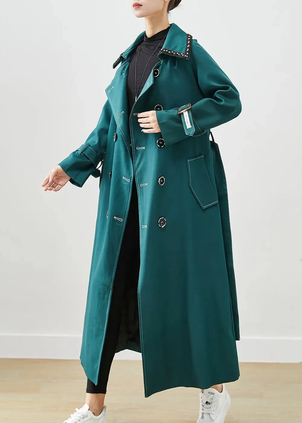 Elegant Blacksih Green Double Breast Pockets Cotton Coats Fall ML3223