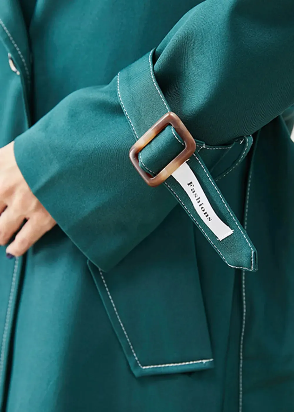 Elegant Blacksih Green Double Breast Pockets Cotton Coats Fall ML3223