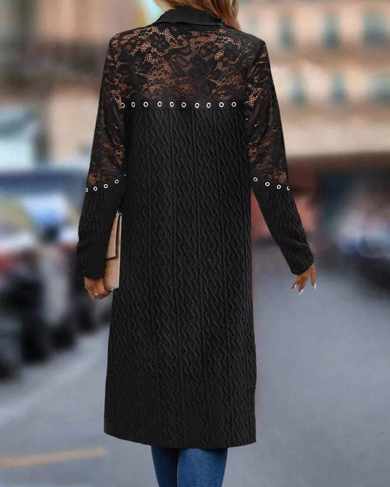 Elegant lace hollow solid color coat