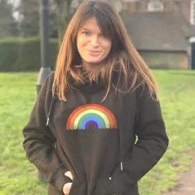 Embroidered Rainbow Cowl Neck Hoodie