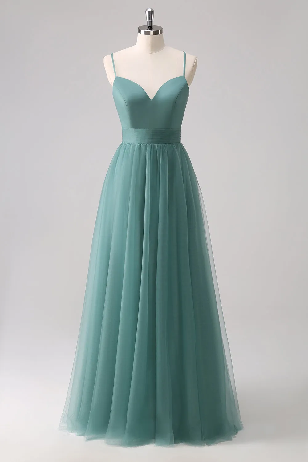 Eucalyptus A Line Tulle Maxi Dress with Hollow Out Back