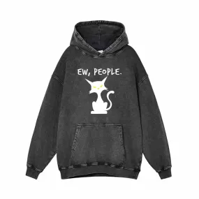 Ew People Black Cat Vintage Washed Hoodie