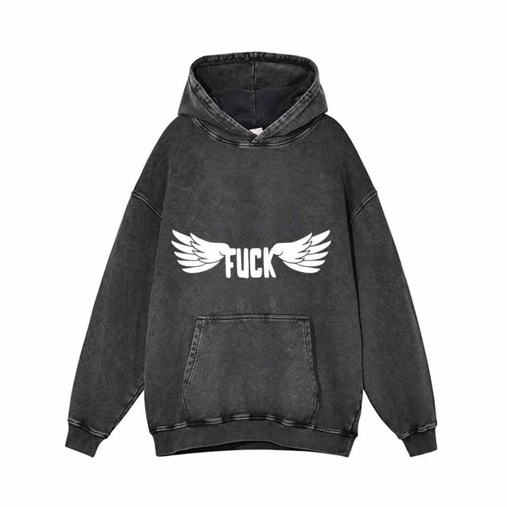 Fuck Letter With Wings Vintage Washed Hoodie