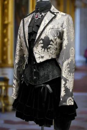 HARLEQUIN TAILCOAT - SATIN BROCADE - CHARCOAL GREY