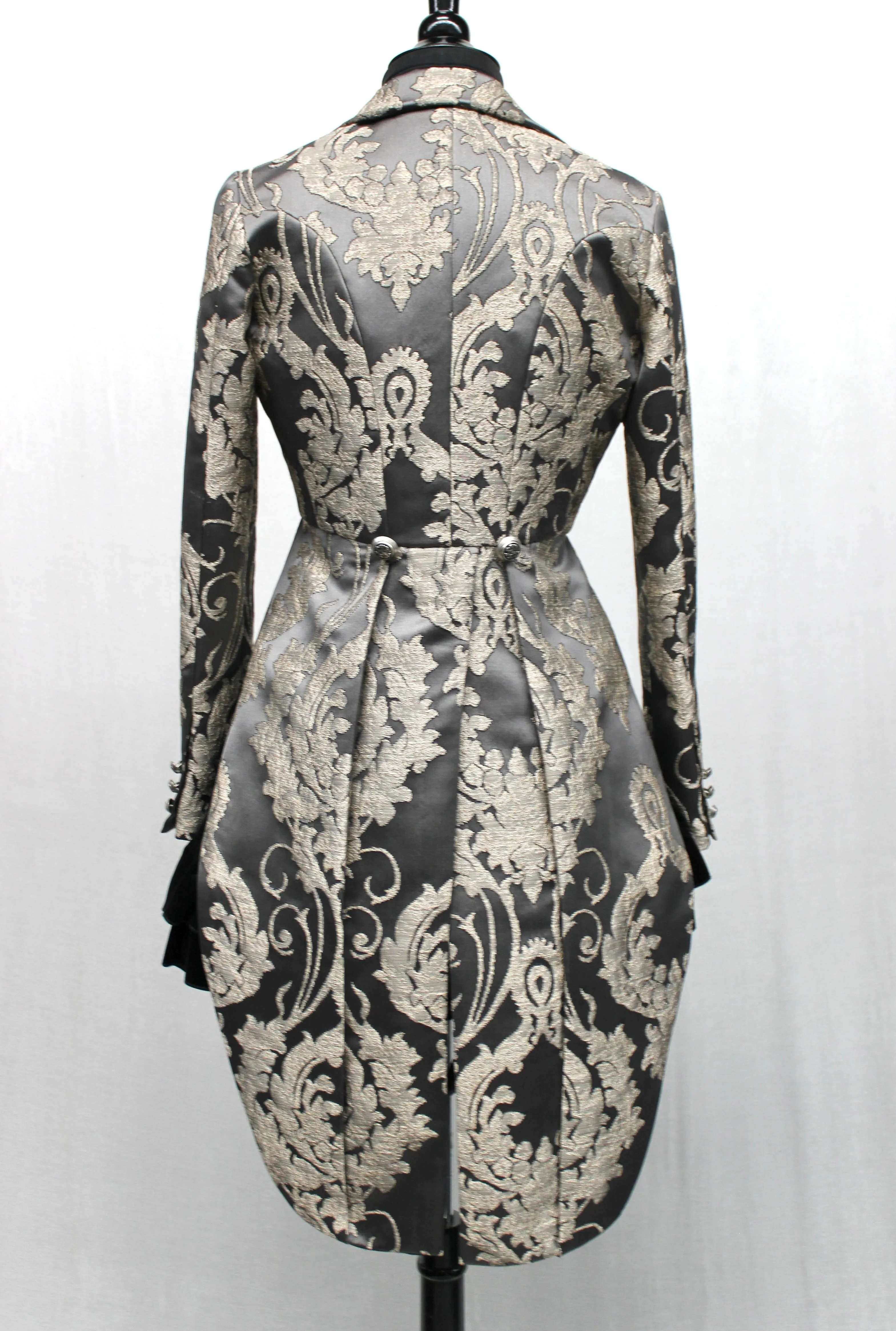 HARLEQUIN TAILCOAT - SATIN BROCADE - CHARCOAL GREY