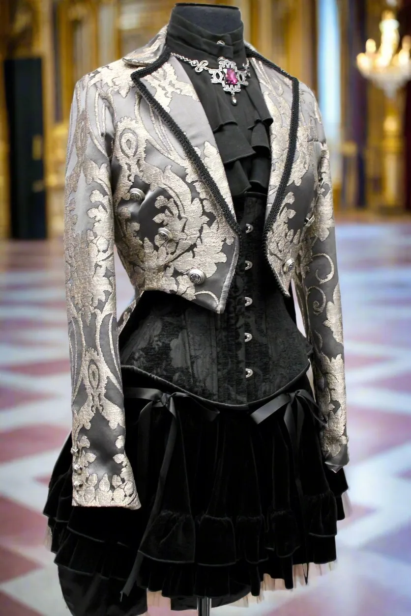 HARLEQUIN TAILCOAT - SATIN BROCADE - CHARCOAL GREY