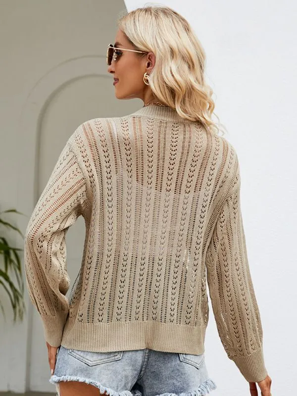 Hollow Knit Cardigan V-neck Sweater