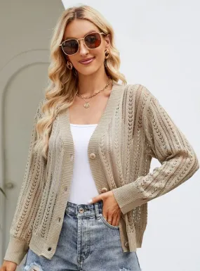 Hollow Knit Cardigan V-neck Sweater