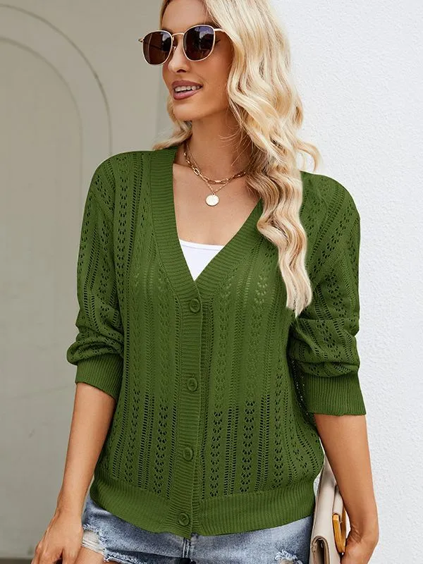 Hollow Knit Cardigan V-neck Sweater