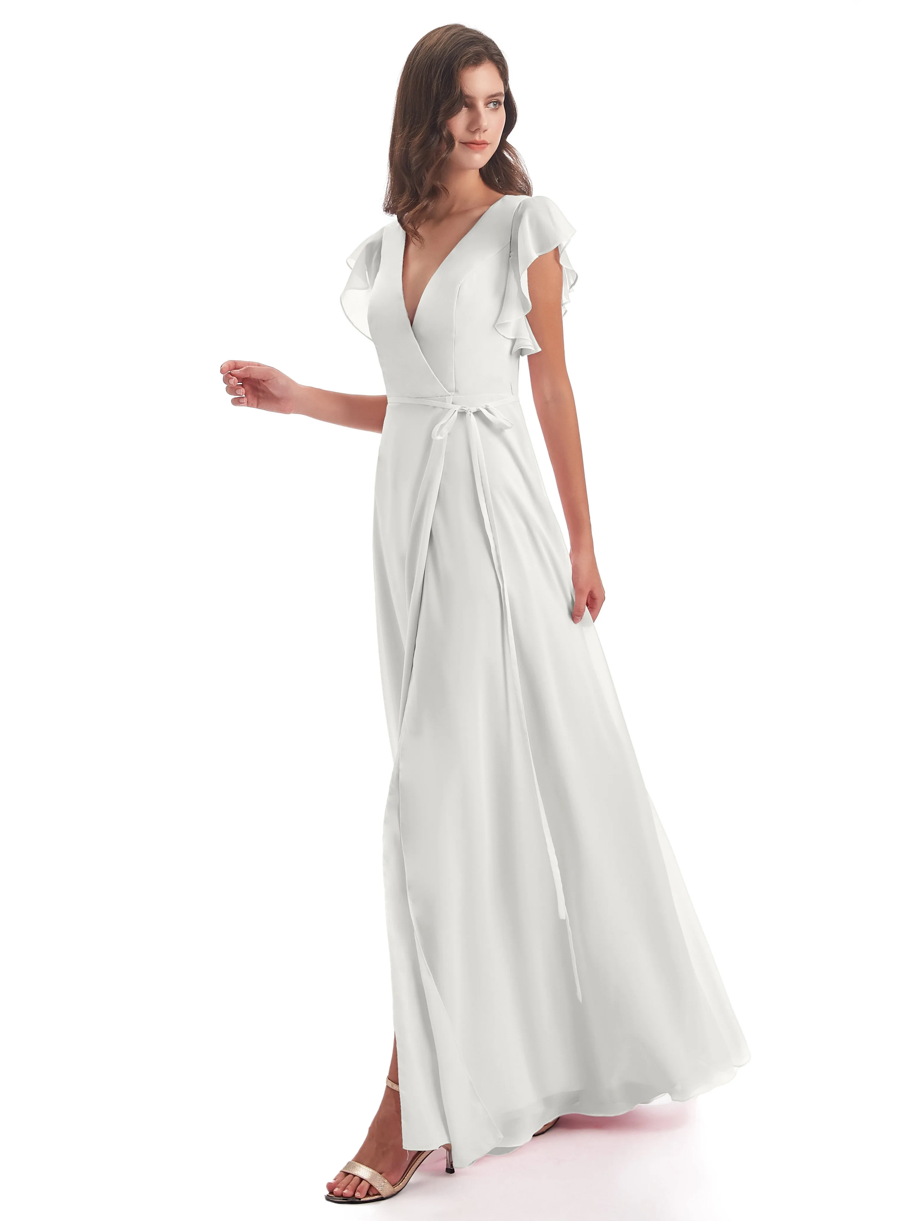 Ivory Bridesmaids Dress Hope Charming V Neck Long Chiffon Bridesmaid Dresses