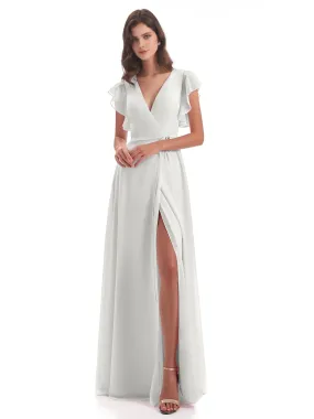 Ivory Bridesmaids Dress Hope Charming V Neck Long Chiffon Bridesmaid Dresses