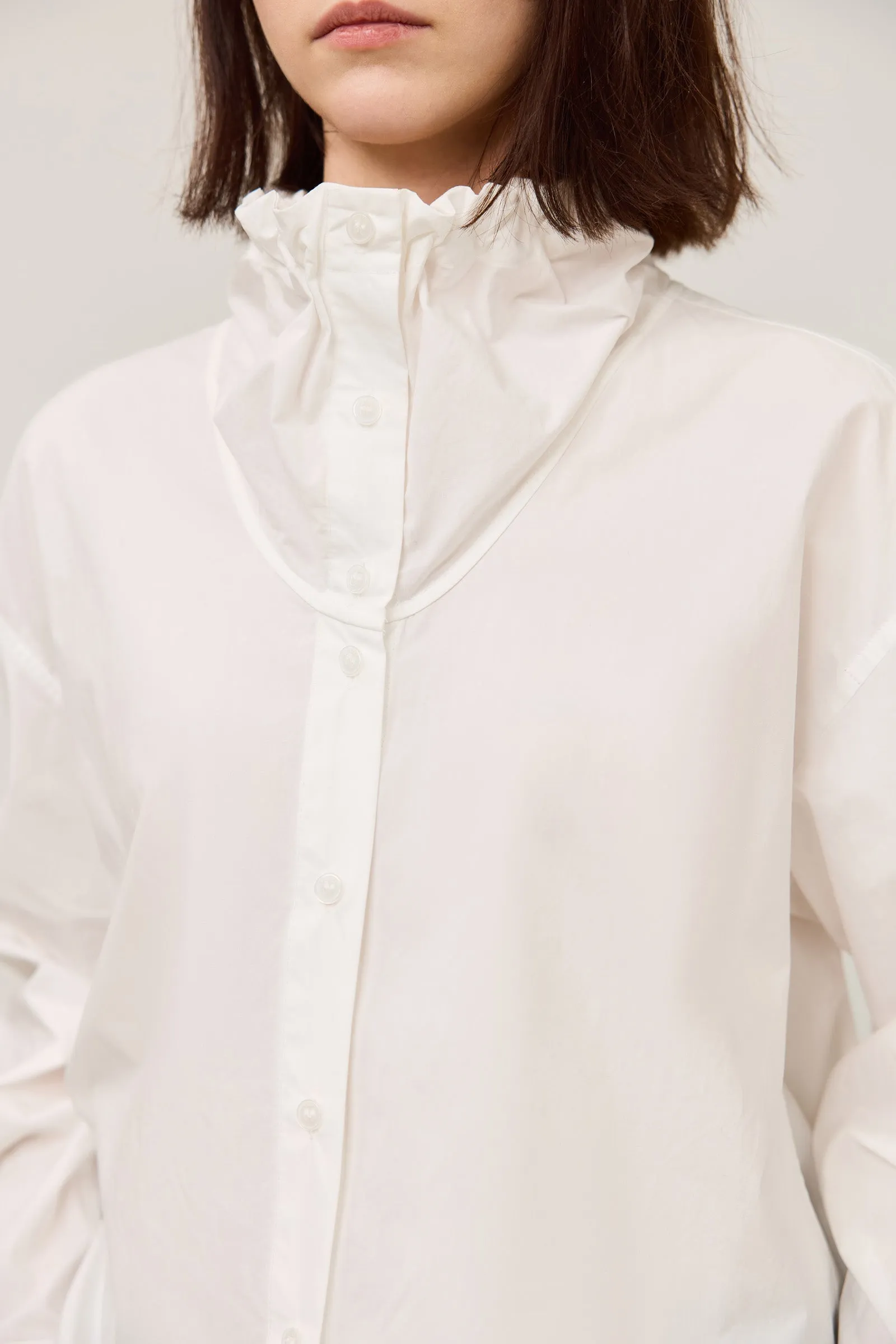 LILY Elegant Cotton Drawstring Collar White Shirt