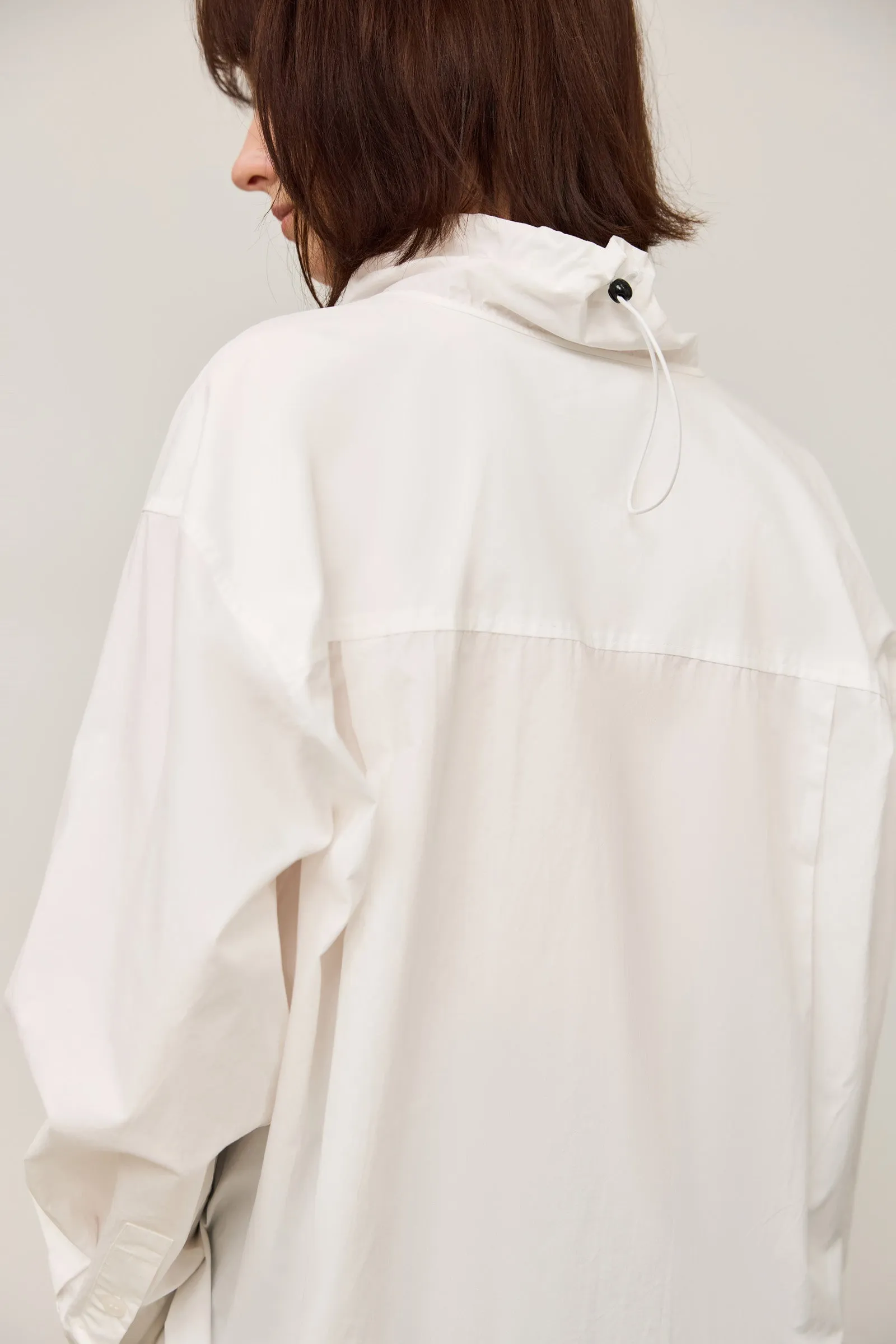 LILY Elegant Cotton Drawstring Collar White Shirt