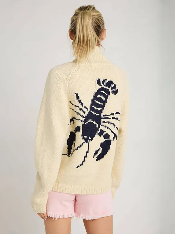 Lobster Motif Cardigan Sweater for Women - Button Front Knit Outerwear