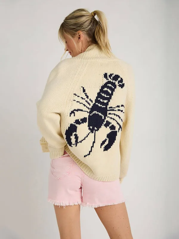 Lobster Motif Cardigan Sweater for Women - Button Front Knit Outerwear