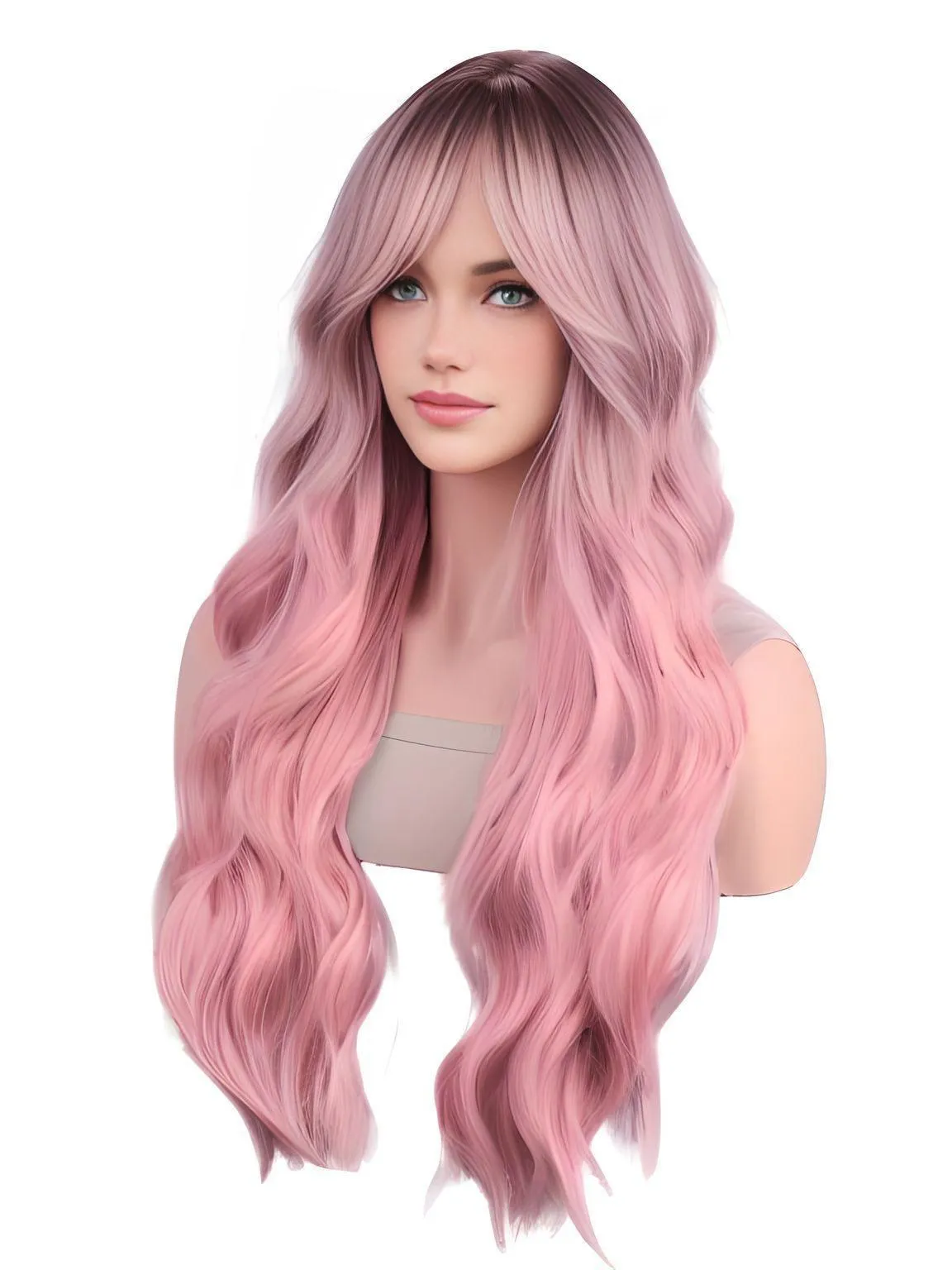 Long Body Wavy Pink Ombre Wig Heat-Resistant Synthetic Wigs Middle Part Natural Lolita Wigs For Women