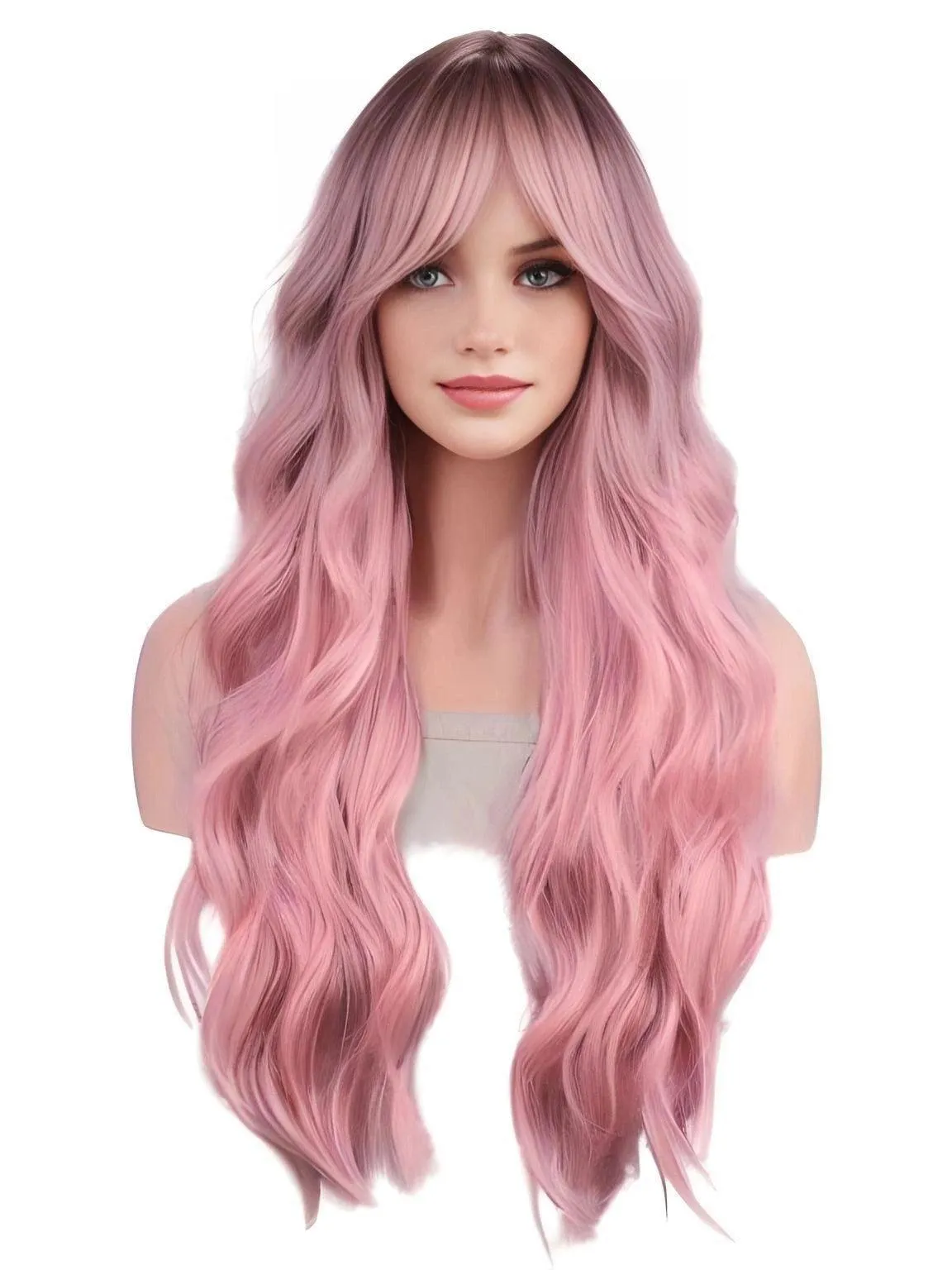 Long Body Wavy Pink Ombre Wig Heat-Resistant Synthetic Wigs Middle Part Natural Lolita Wigs For Women